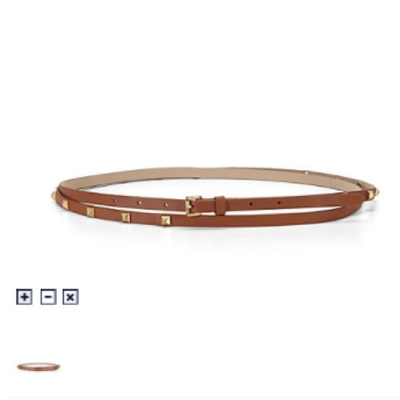 Leather double wrap stud skinny belt (tan)