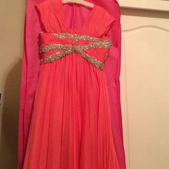 Watermelon bedazzled elegant dress - Picture 3 of 4