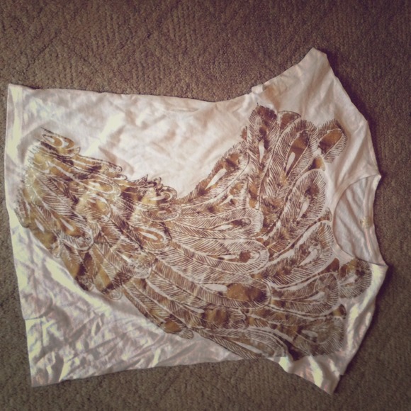 J Crew t shirt with metallic feather pattern