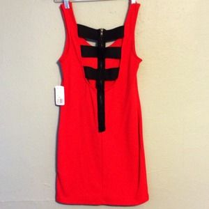 Red Fitted Dress with Strappy Back Cutouts