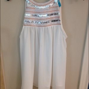 Sequin Embellished White Chiffon Top