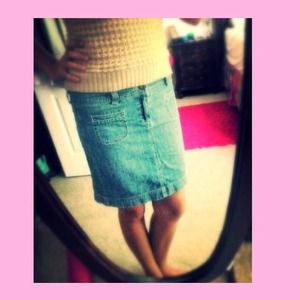 Straight medium length jean skirt