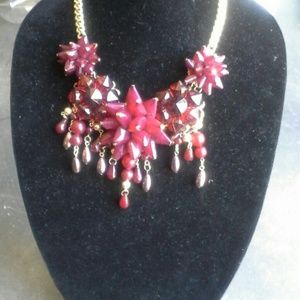 SOLD - Burgundy bold statement necklace with gold