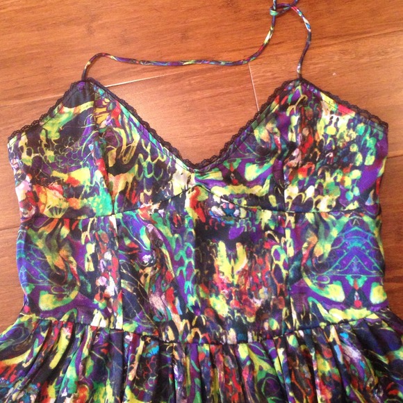 SOLD colorful silky halter dress - Picture 2 of 4
