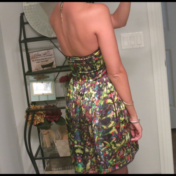 SOLD colorful silky halter dress - Picture 4 of 4