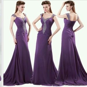 Sexy V Beaded Long Evening Bridesmaid Wedding Form