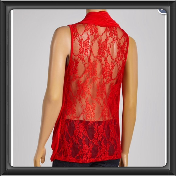 Red Draped Lace-Back Top - Picture 2 of 4