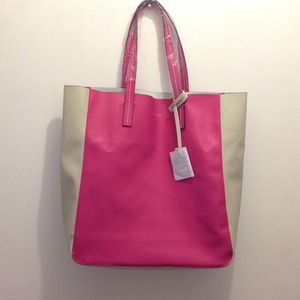 Estée Lauder Dark Pink/White Faux Leather Tote Bag