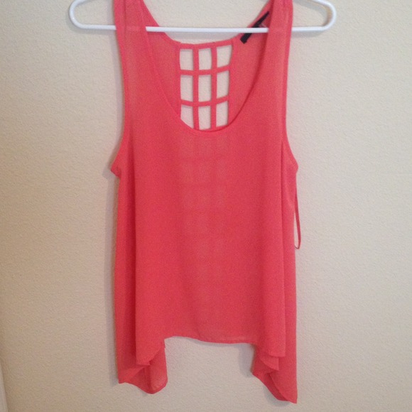 SHEER CORAL TANK W CUT OUT DETAILS AND RINE STONES - Picture 1 of 4