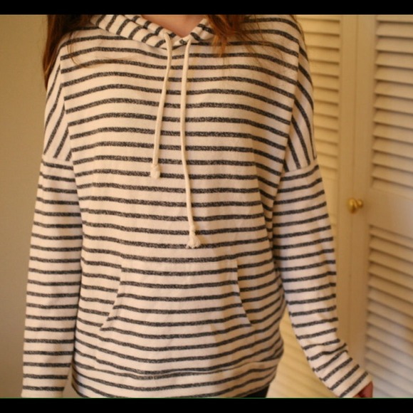 White and navy blue striped hoodie