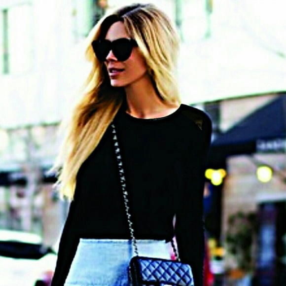 Cynthia Rowley
 Tops - Cynthia Rowley Long Sleeve Black with Leather Trim