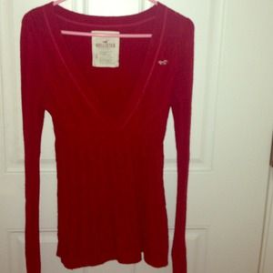Red Hollister Knit Low-cut Sweater