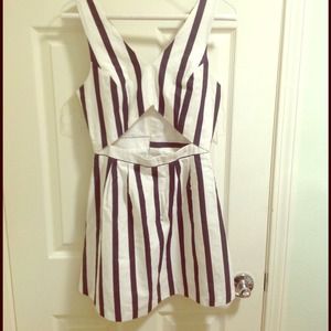 Foreign Exchange Blue & White striped cutout dress