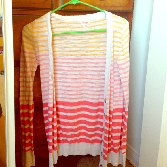 Striped cardigan, pink red yellow white