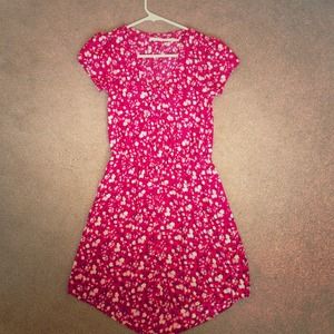 Red and white floral print dress