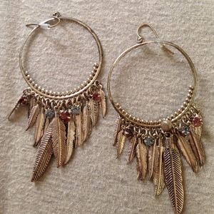 Gold feather hoop earrings