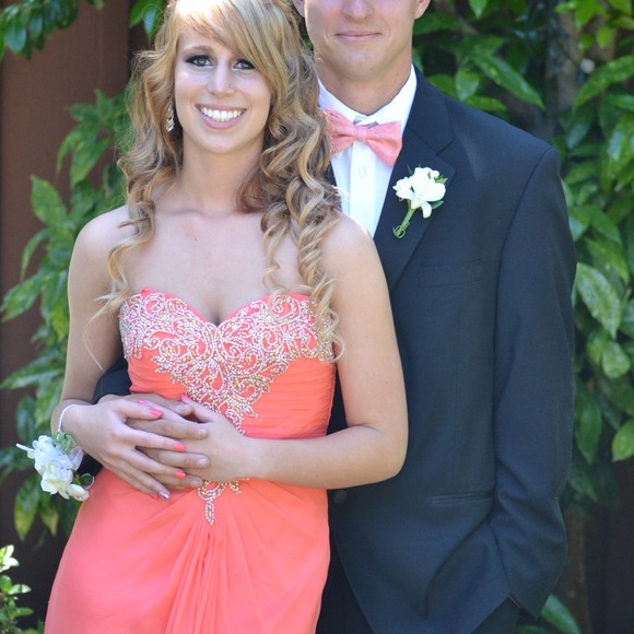 Coral Le Femme prom dress