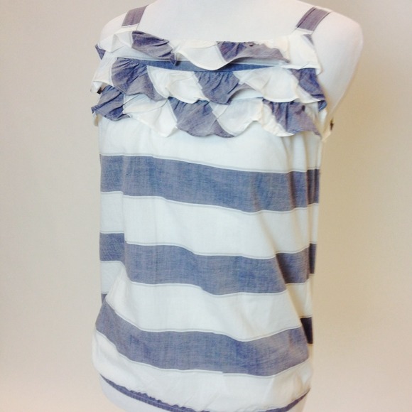Light navy & white striped tank w/ ruffle detail