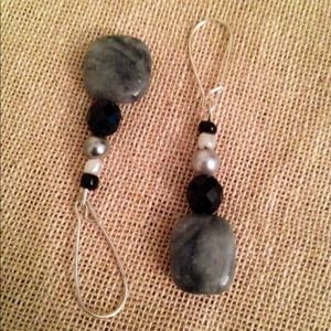 Jasper/ faux Pearl earrings