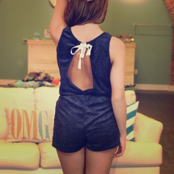 Royal blue open back romper