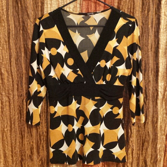 Dressy black white and gold print top