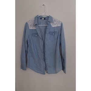 Denim Lace button  up