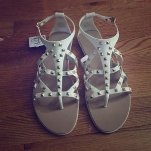 Zara sandals - White, with gold pyramid studs