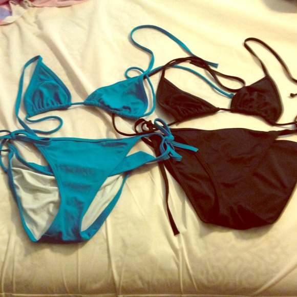 2 Victoria's Secret string bikinis.  Teal & black.