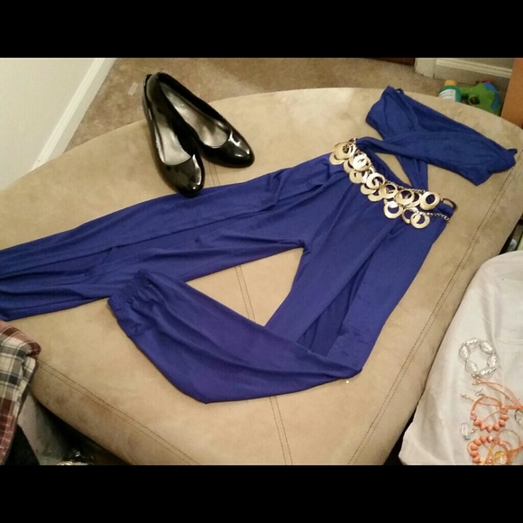 2 listing for $25 Blue Halter open harem Jumpsuit - Picture 4 of 4