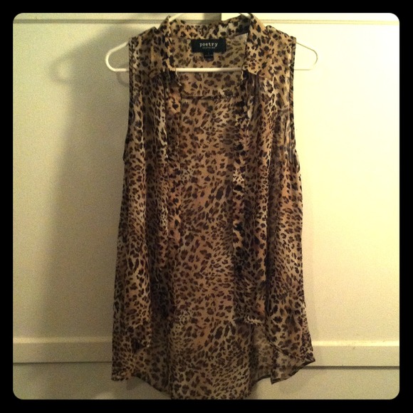 Button up sheer Cheetah tank top
