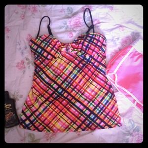 Plaid tankini swimsuit top
