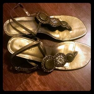 Nine West Brown and gold wedge sandals.