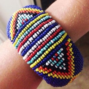 Beaded Bangle w/ Tribal Print