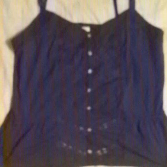 solid blue lace button down design tank top - Picture 1 of 1