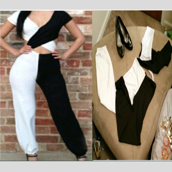 2 listings for $25 Black/white Cross Body Jumpsuit - Picture 1 of 3