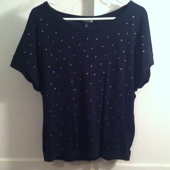 Navy Blue T-Shirt w/ Metal Star Studs