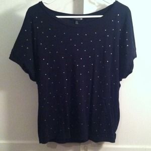 Navy Blue T-Shirt w/ Metal Star Studs