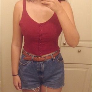 Red button up crop top
