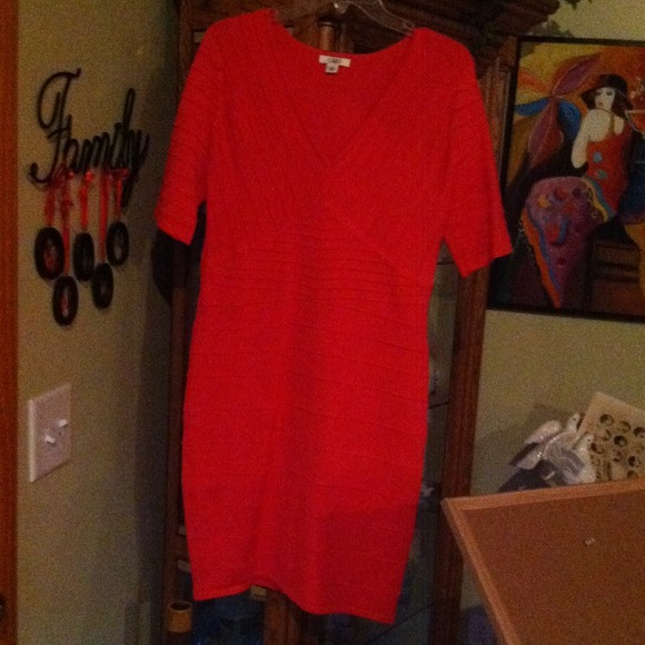 Bright coral pullover stretch dress