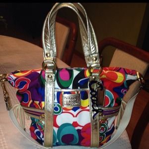 Authentic coach poppy pop glam multi-color tote