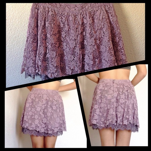 Cute Light Purple & Gray Floral Lace Skirt