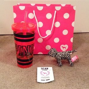 SOLD! Victoria's Secret PINK tumbler with mini dog