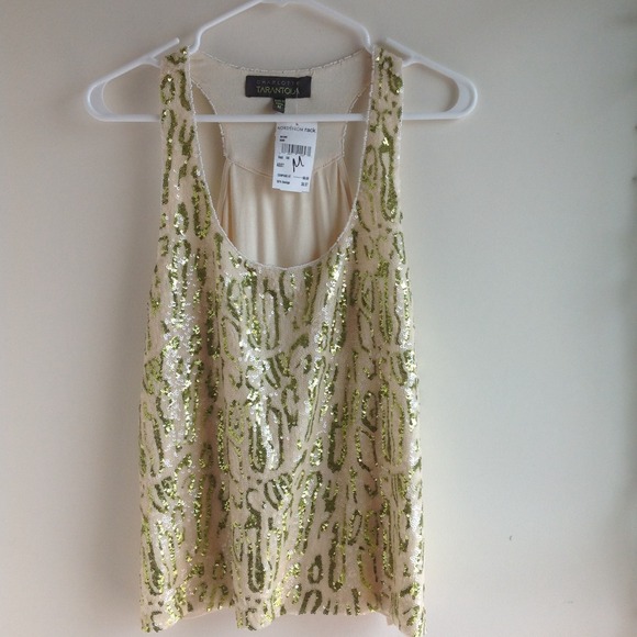 Green & Beige Sequin Animal Print Tank - Picture 2 of 4