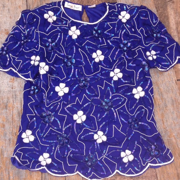 Vintage Blue Sequin Top