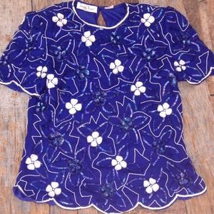 Vintage Blue Sequin Top
