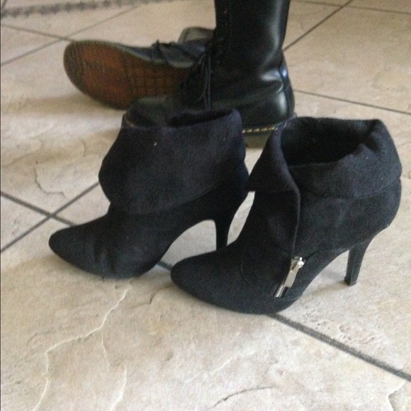 Black booties with silver zipper