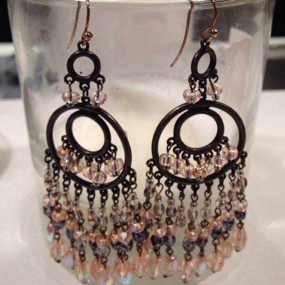 Pink and pewter chandelier earrings
