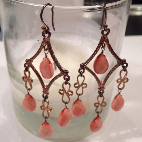 Peach and pink gold chandelier earrings