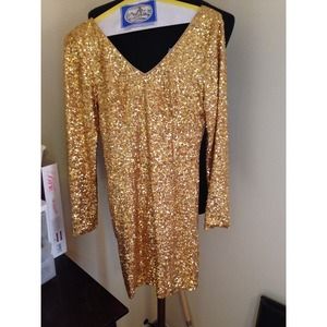 Gold sequin v-neck dress