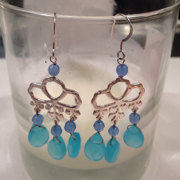 Blue and silver small chandelier earrings